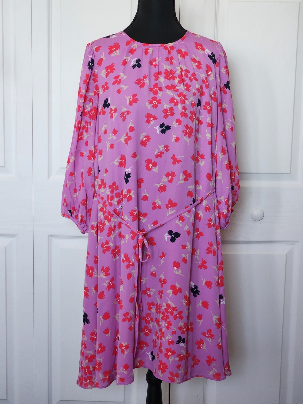 Ann Taylor Pink Floral Long Sleeve Midi Dress